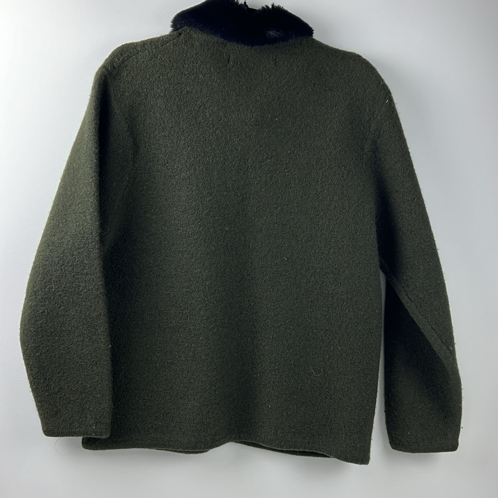 City Wear Boiled Wool Green Full Zipper Cardigan - Picture 7 of 10